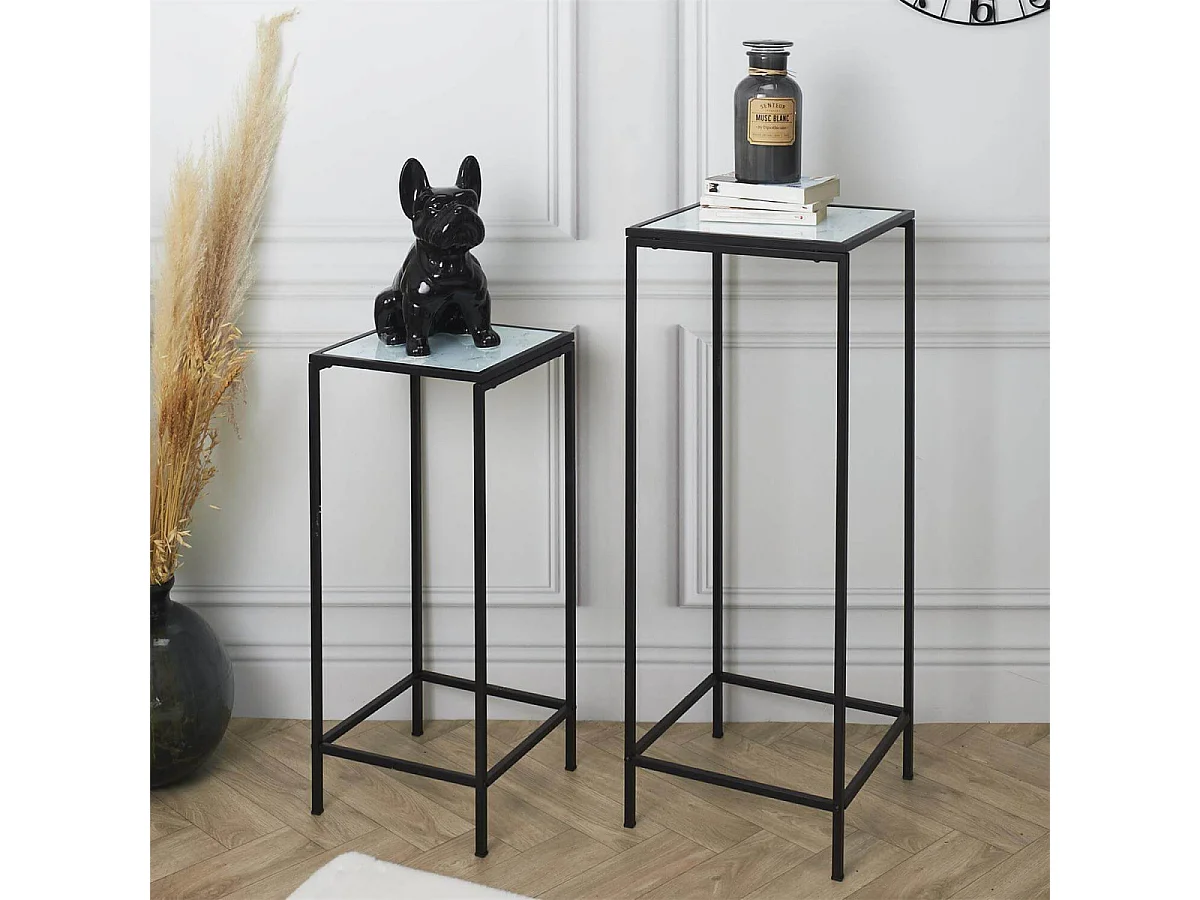 MOTSA - Lot de 2 Sellettes Gigognes Verre Imitation Marbre