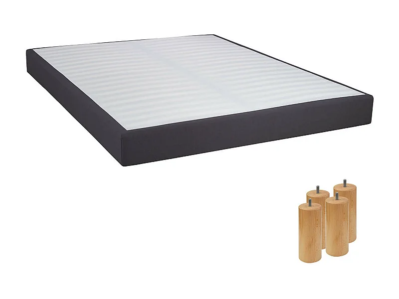 TAPIKIT - Sommier Tapissier Démontable 2x20 Lattes 140x190cm Anthracite + Pieds Bois 15cm