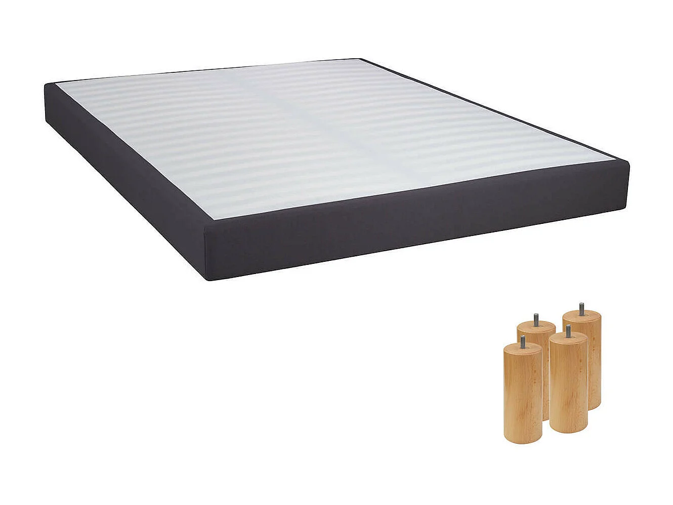 TAPIKIT - Sommier Tapissier Démontable 2x20 Lattes 140x190cm Anthracite + Pieds Bois 15cm