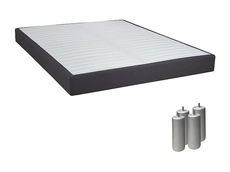 TAPIKIT - Sommier Tapissier Démontable 2x20 Lattes 140x190cm Anthracite + Pieds Argent 15cm