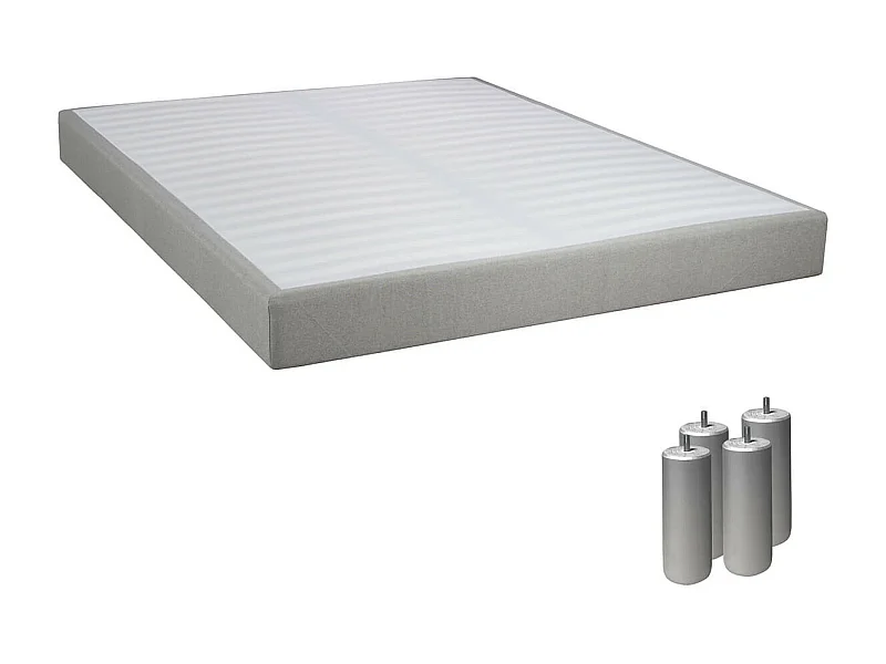 TAPIKIT - Sommier Tapissier Démontable 2x20 Lattes 140x190cm Lin + Pieds Argent 15cm