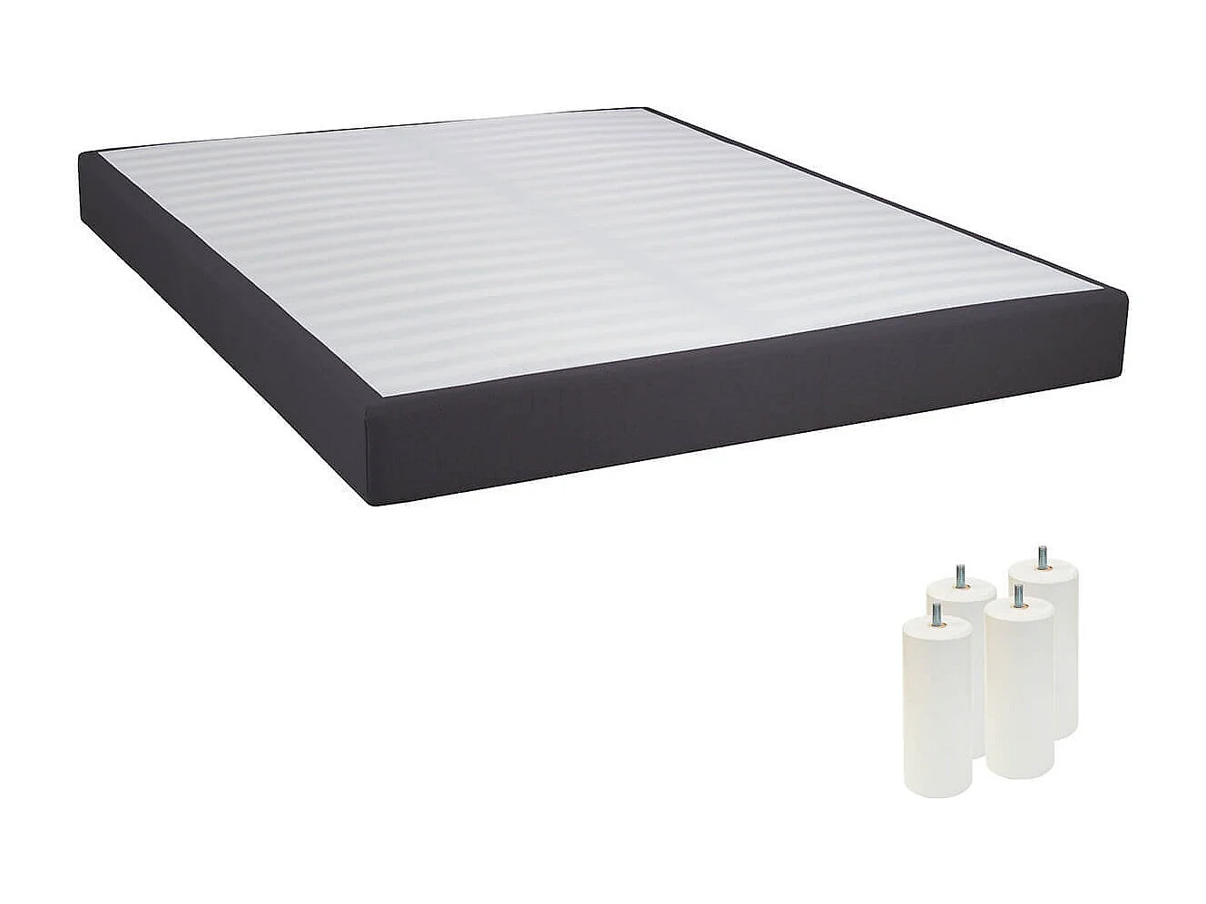 TAPIKIT - Sommier Tapissier Démontable 2x20 Lattes 140x190cm Anthracite + Pieds Blancs 15cm