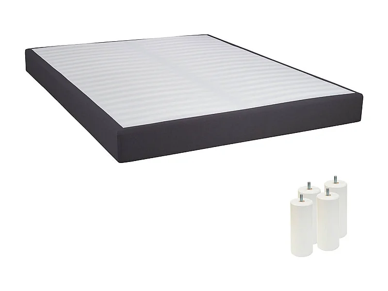 TAPIKIT - Sommier Tapissier Démontable 2x20 Lattes 140x190cm Anthracite + Pieds Blancs 15cm
