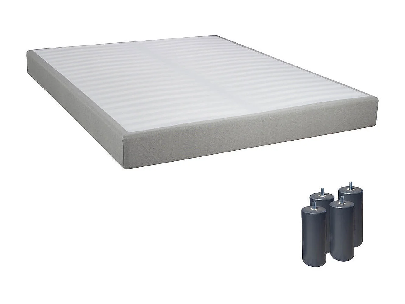 TAPIKIT - Sommier Tapissier Démontable 2x20 Lattes 140x190cm Lin + Pieds Anthracites 15cm