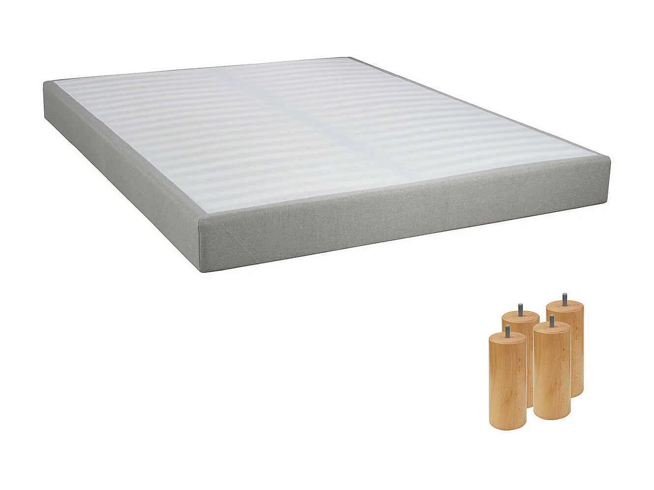 TAPIKIT - Sommier Tapissier Démontable 2x20 Lattes 140x190cm Lin + Pieds Bois 15cm