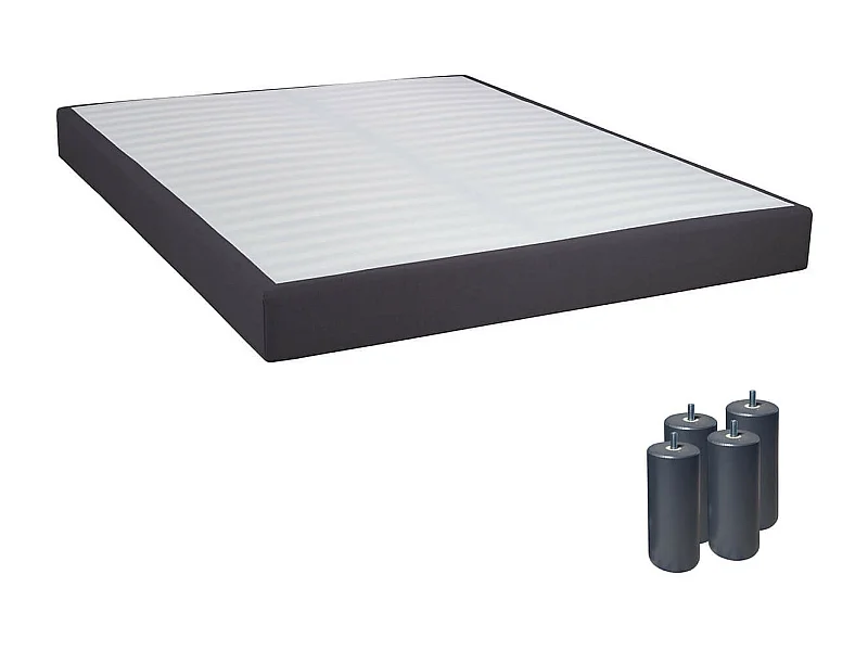 TAPIKIT - Sommier Tapissier Démontable 2x20 Lattes 140x190cm Anthracite + Pieds Anthracites 15cm