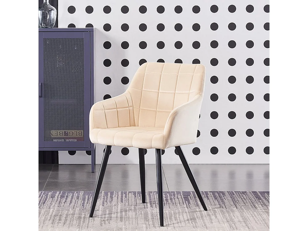 CAMDEN - Chaise de Salle à Manger en Velours Capitonnée - Style Contemporain - Pieds en Métal - Beige