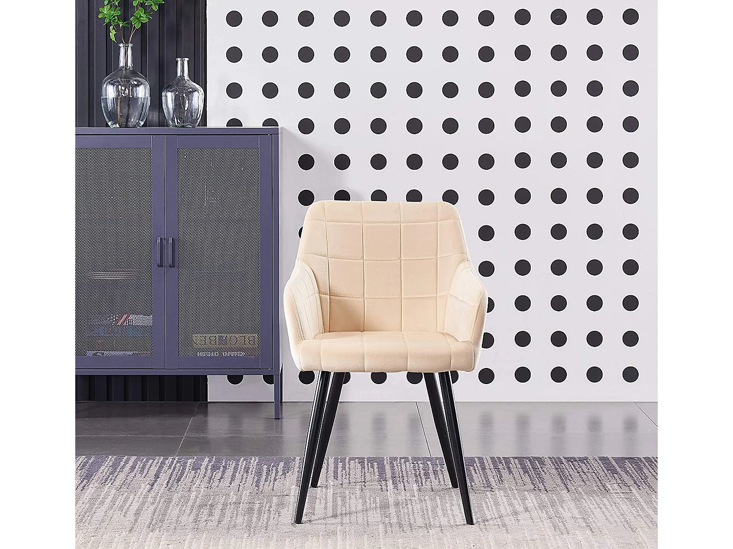CAMDEN - Chaise de Salle à Manger en Velours Capitonnée - Style Contemporain - Pieds en Métal - Beige