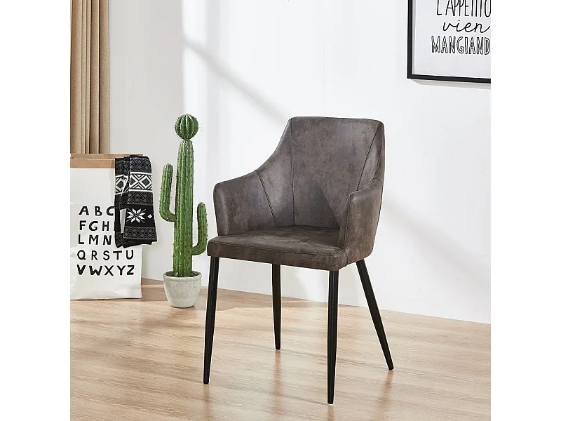 ZARAH - Chaise Design en Simili Cuir Gris Foncé - Rembourrée - Gris Foncé