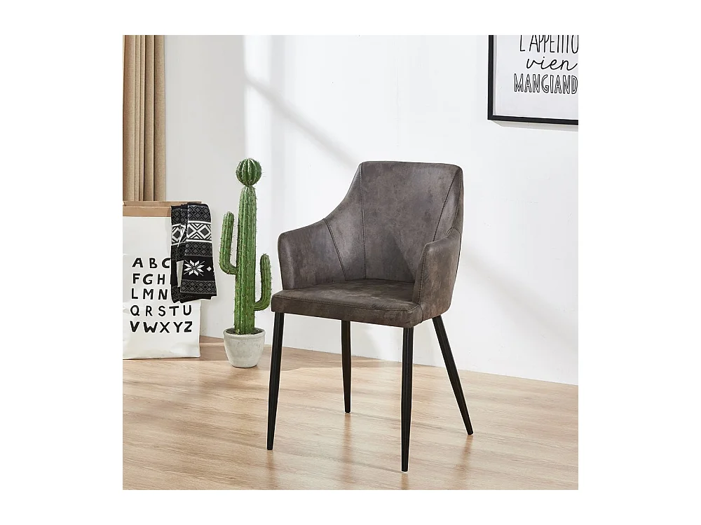 ZARAH - Chaise Design en Simili Cuir Gris Foncé - Rembourrée - Gris Foncé