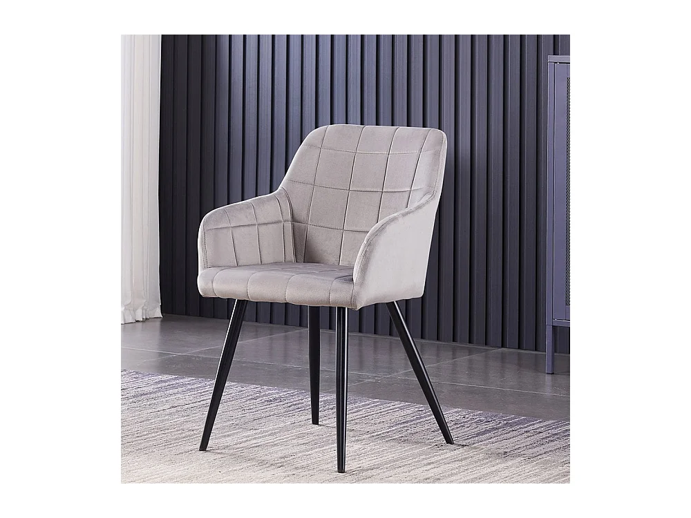 CAMDEN - Chaise de Salle à Manger en Velours Capitonnée - Style Contemporain - Pieds en Métal - Gris Clair