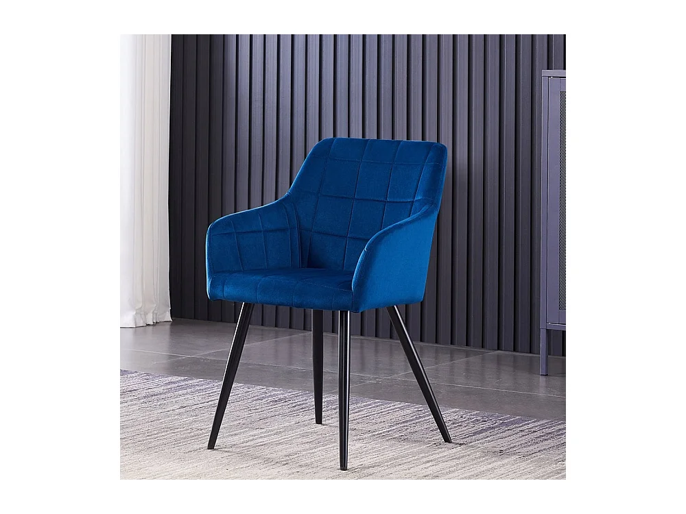 CAMDEN - Chaise de Salle à Manger en Velours Capitonnée - Style Contemporain - Pieds en Métal - Bleu