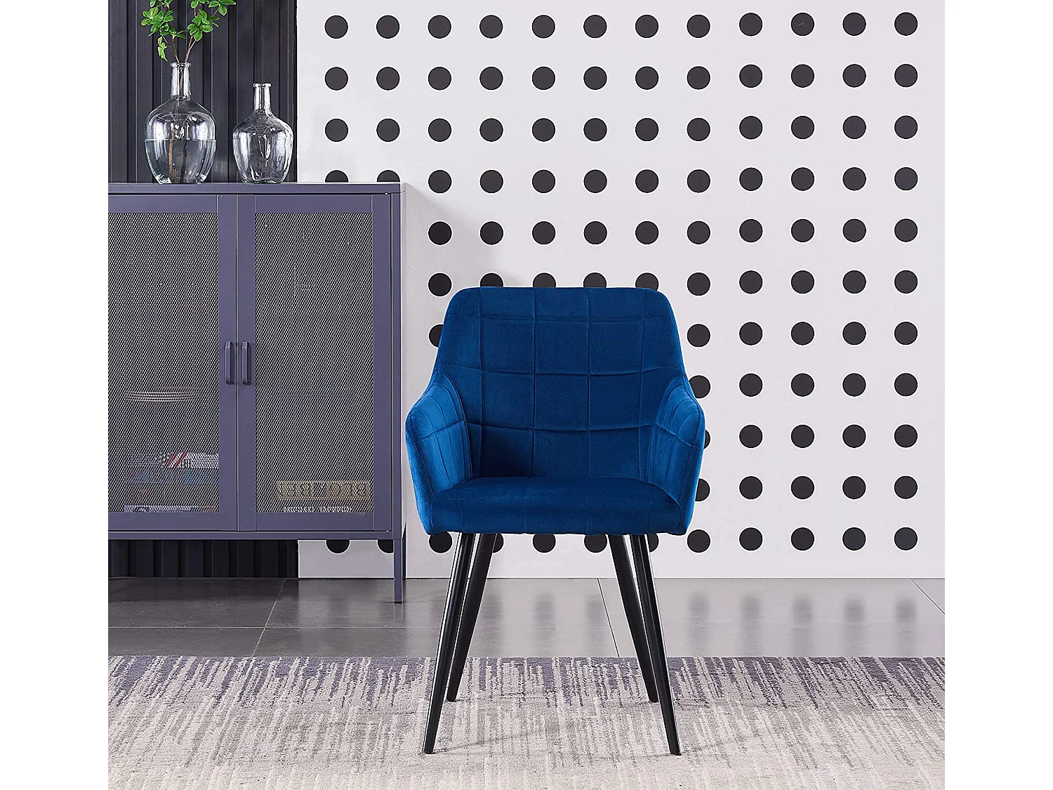 CAMDEN - Chaise de Salle à Manger en Velours Capitonnée - Style Contemporain - Pieds en Métal - Bleu