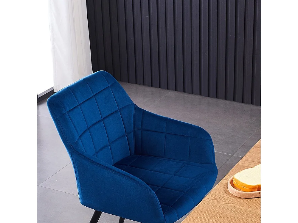 CAMDEN - Chaise de Salle à Manger en Velours Capitonnée - Style Contemporain - Pieds en Métal - Bleu