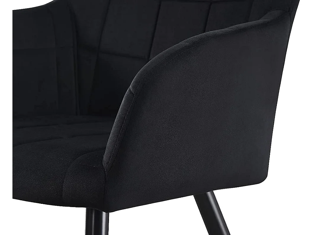 CAMDEN - Chaise de Salle à Manger en Velours Capitonnée - Style Contemporain - Pieds en Métal - Noir