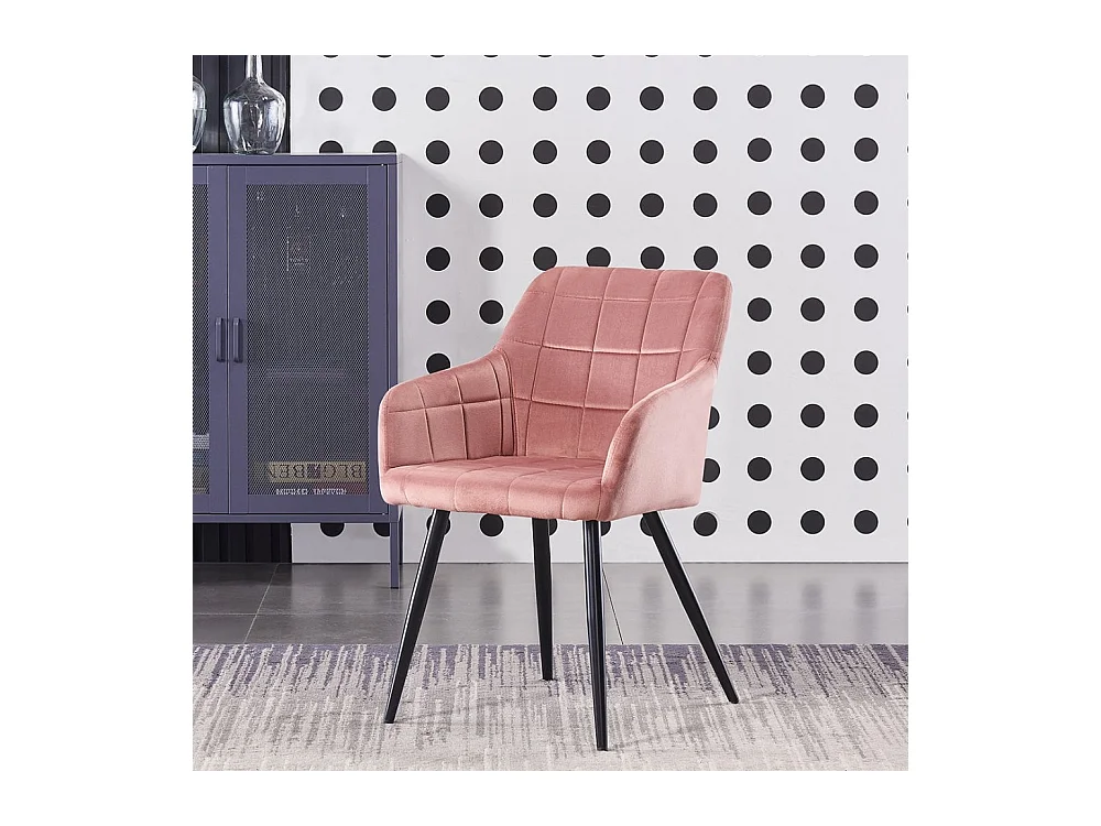 CAMDEN - Chaise de Salle à Manger en Velours Capitonnée - Style Contemporain - Pieds en Métal - Rose