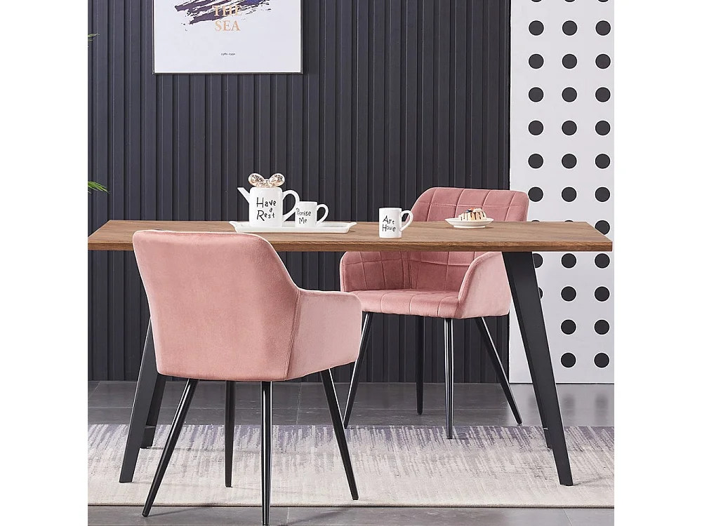 CAMDEN - Chaise de Salle à Manger en Velours Capitonnée - Style Contemporain - Pieds en Métal - Rose