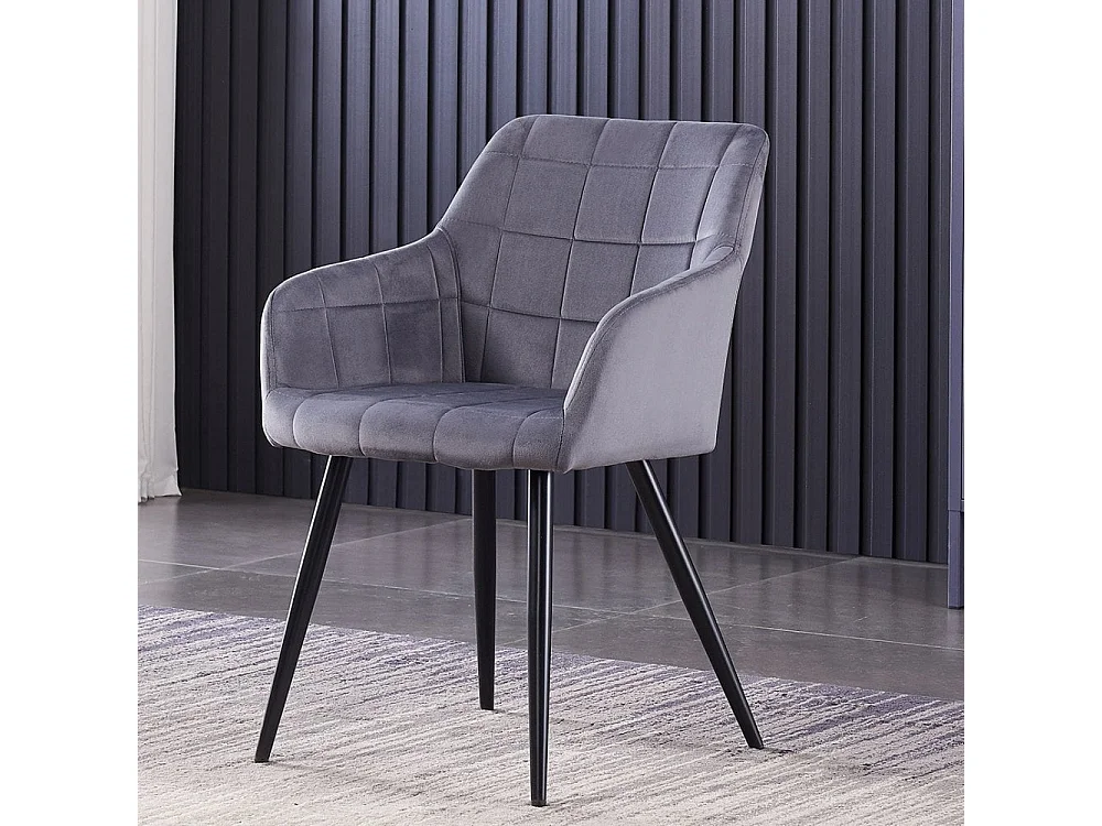 CAMDEN - Chaise de Salle à Manger en Velours Capitonnée - Style Contemporain - Pieds en Métal - Gris Foncé