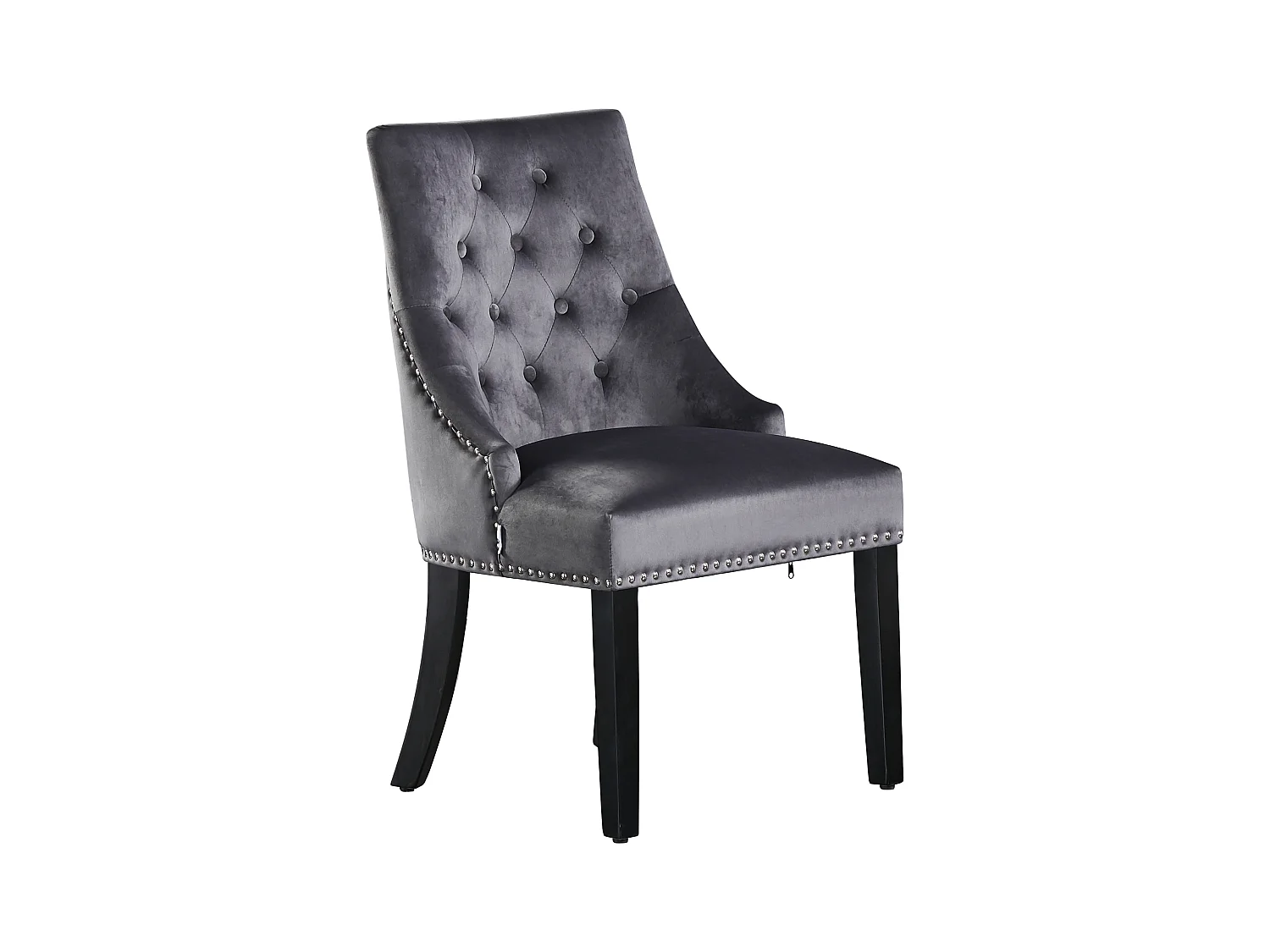Chaise de salle à manger simple Windsor - Rembourrage en velours moelleux et pieds en bois massif robustes - Parfait pour votre salle à manger et salon - Gris foncé