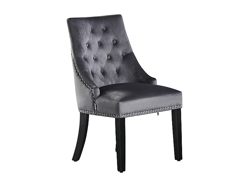 Chaise de salle à manger simple Windsor - Rembourrage en velours moelleux et pieds en bois massif robustes - Parfait pour votre salle à manger et salon - Gris foncé