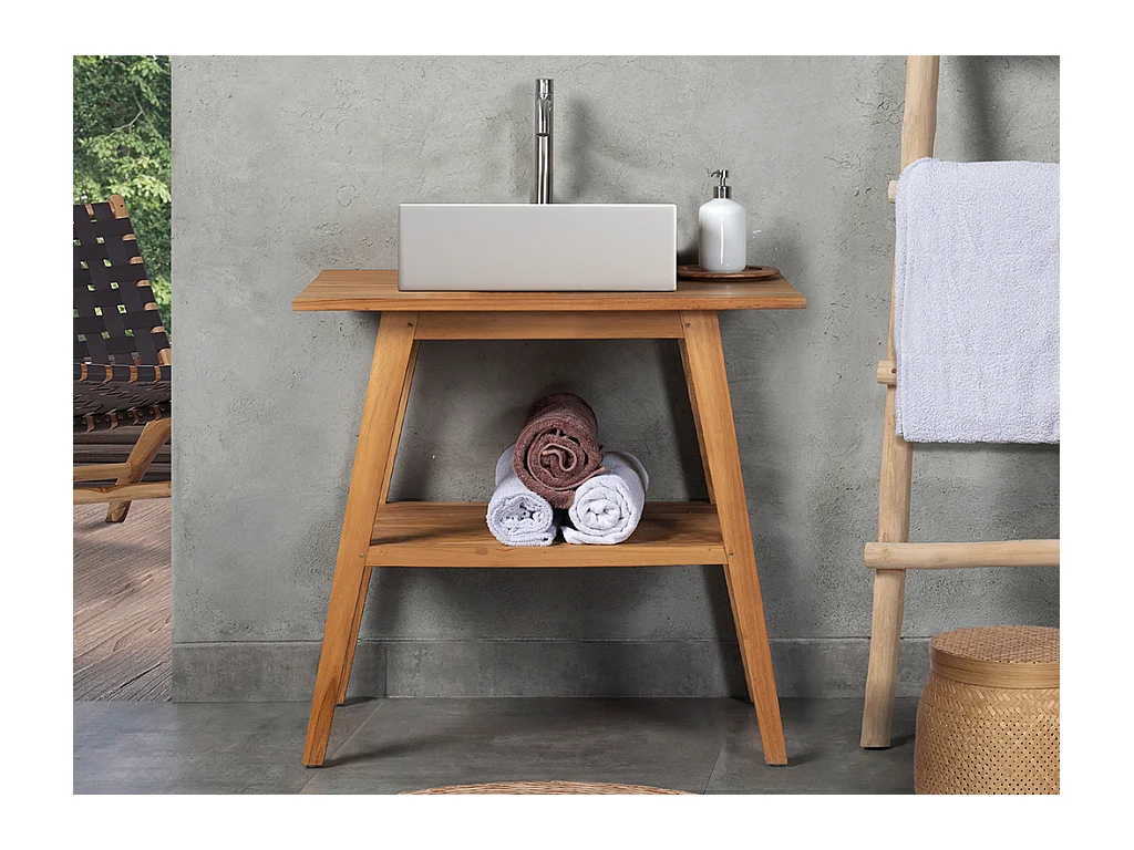 Meuble de salle de bain en teck avec simple vasque - 80 cm - BOBOTSARI