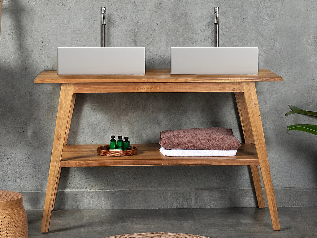 Badmöbel mit Doppelwaschbecken - Teakholz - 120 cm - BOBOTSARI
