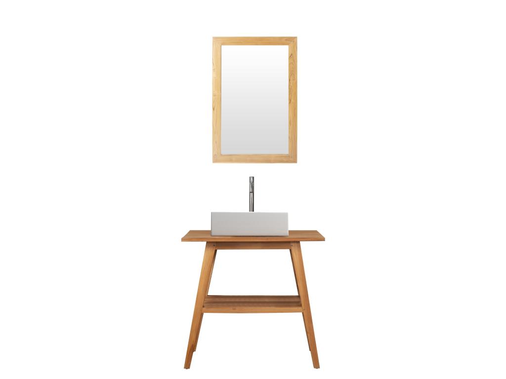 Badmöbel mit Einzelwaschbecken + Spiegel - Teakholz - 80 cm - BOBOTSARI günstig online kaufen