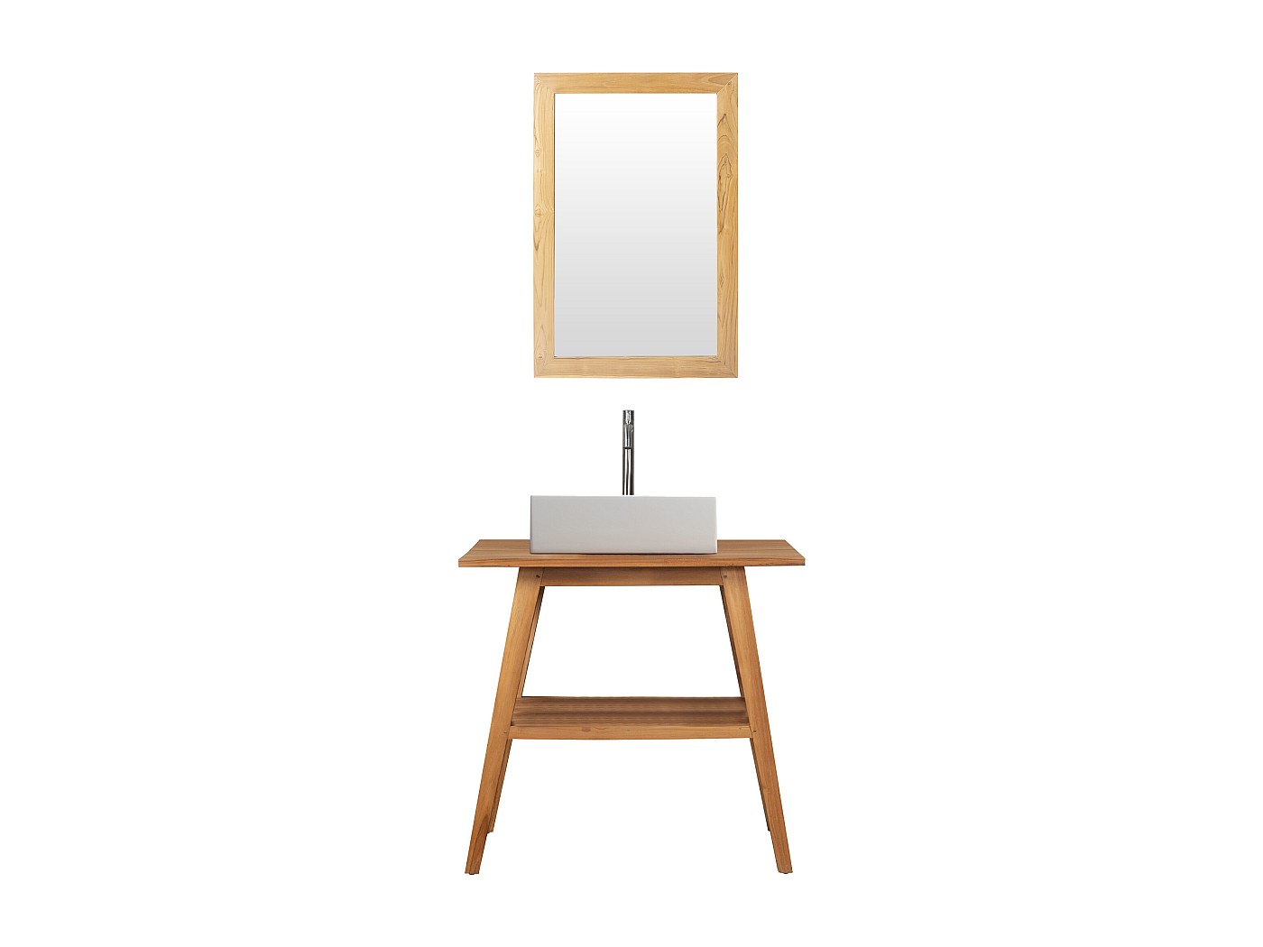 Meuble de salle de bain en teck avec simple vasque et miroir - 80 x 55
