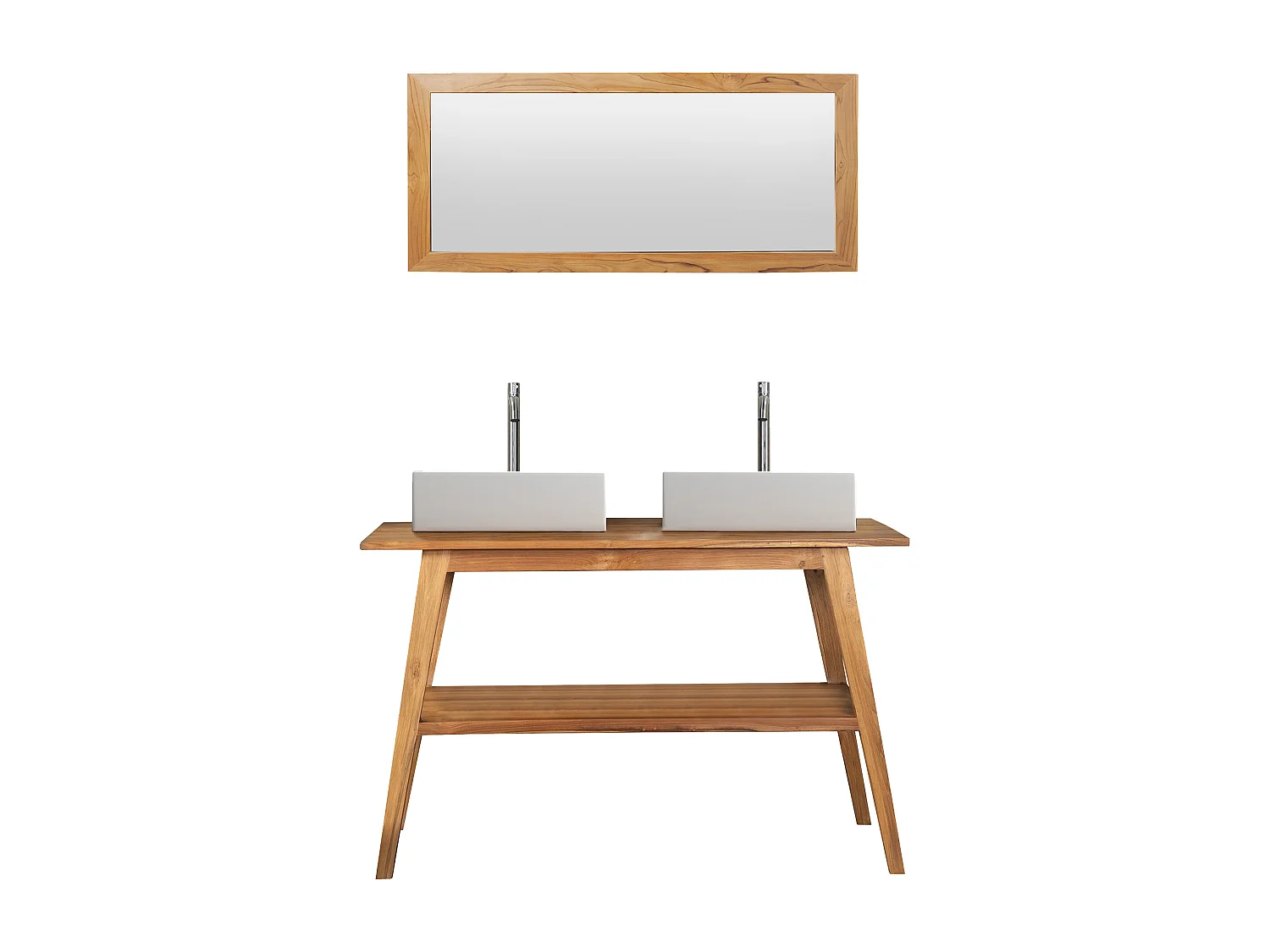 Badmöbel mit Doppelwaschbecken + Spîegel - Teakholz - 120 cm - BOBOTSARI