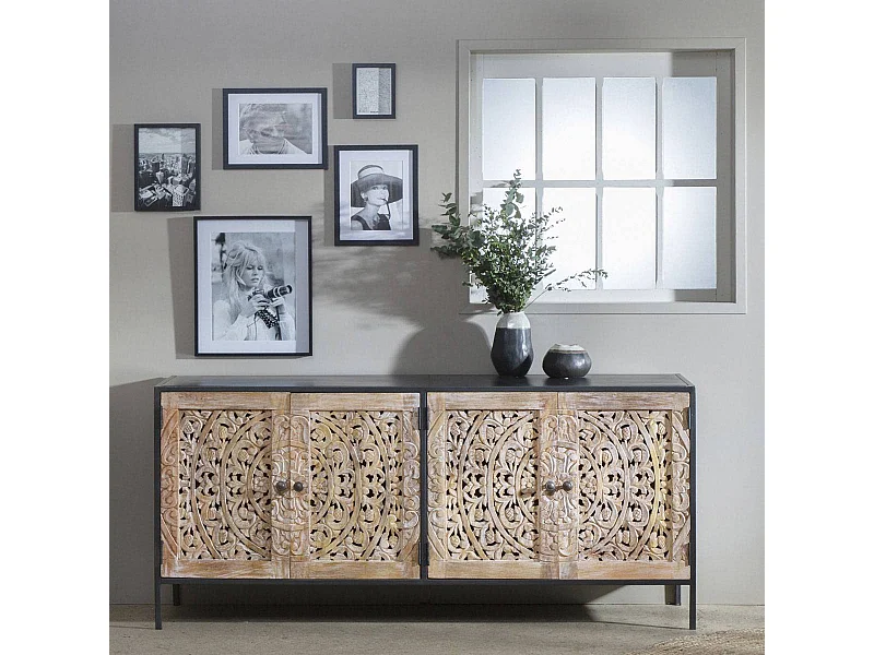 Buffet enfilade en bois de manguier blanchi Lila