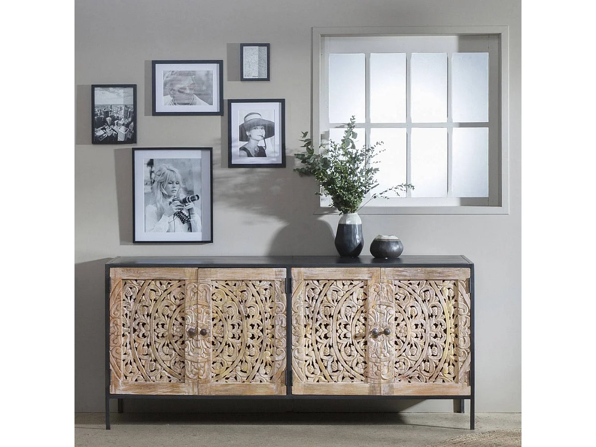 Buffet enfilade en bois de manguier blanchi Lila