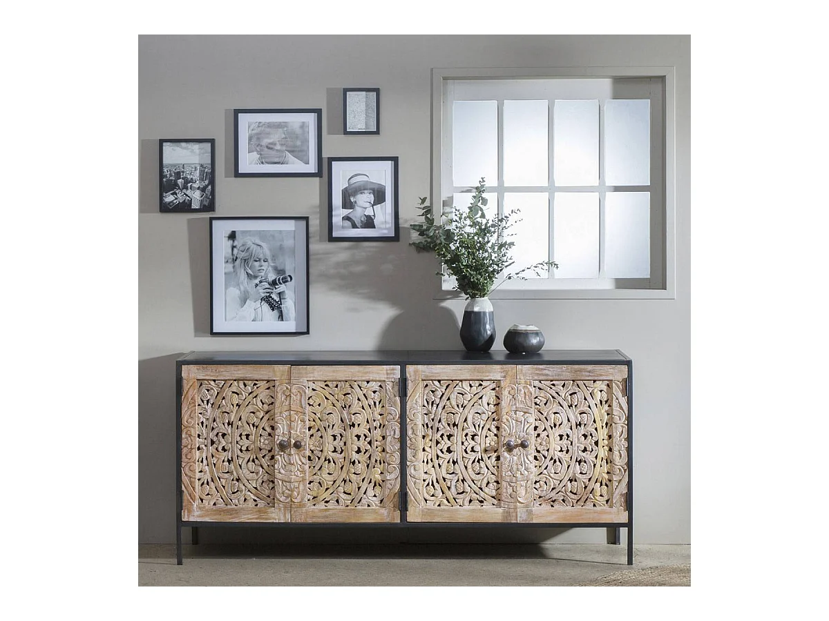 Buffet enfilade en bois de manguier blanchi Lila
