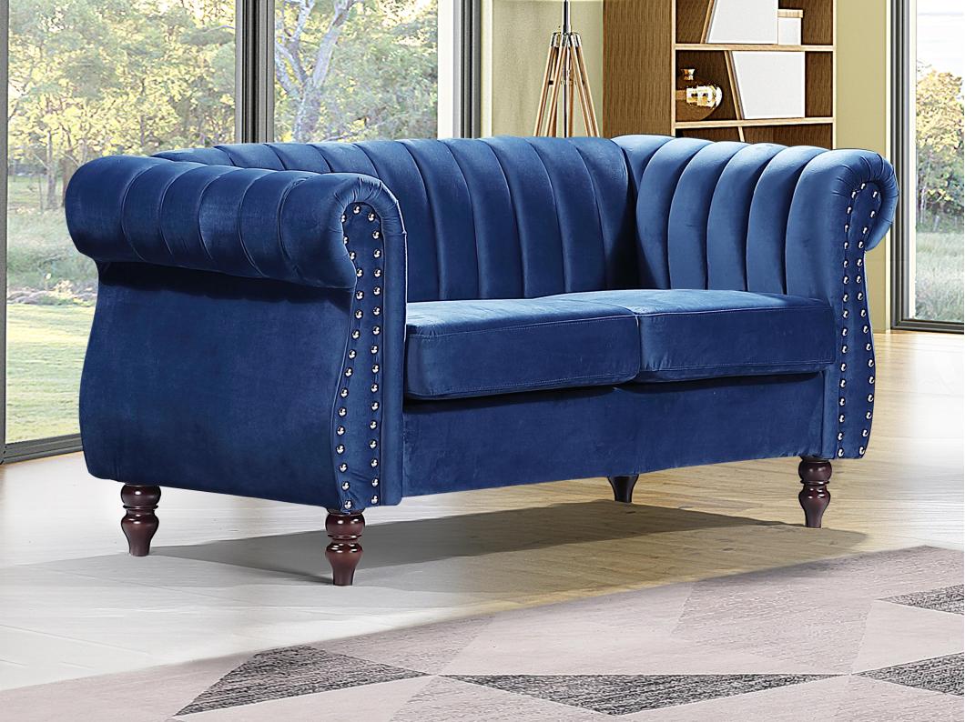 Sofá chesterfield 2 plazas de terciopelo Azul real TRUMBO