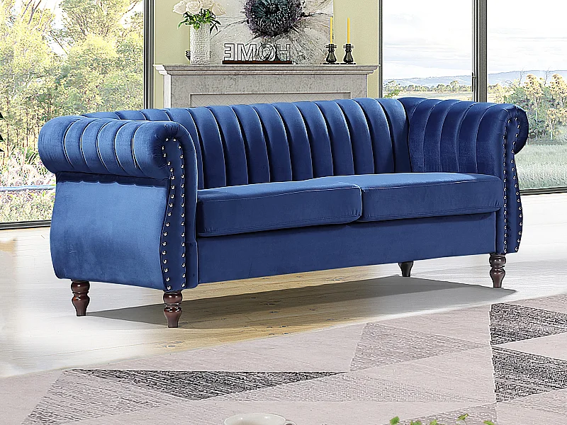Divano Chesterfield 3 posti in Velluto Blu reale - TRUMBO