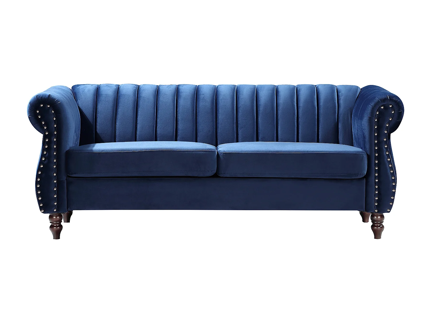 Driezitsbank chesterfield in koningsblauw fluweel TRUMBO