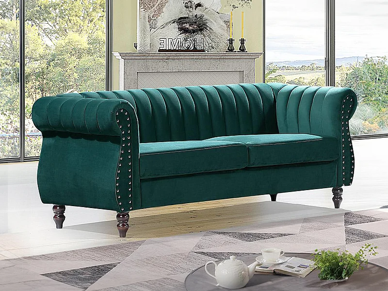 Canapé chesterfield 3 places en velours vert émeraude TRUMBO