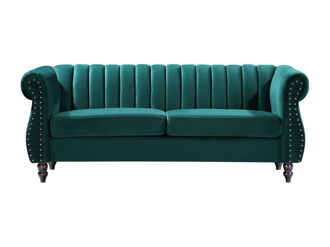 Sofá chesterfield de 3 plazas de terciopelo verde esmeralda TRUMBO