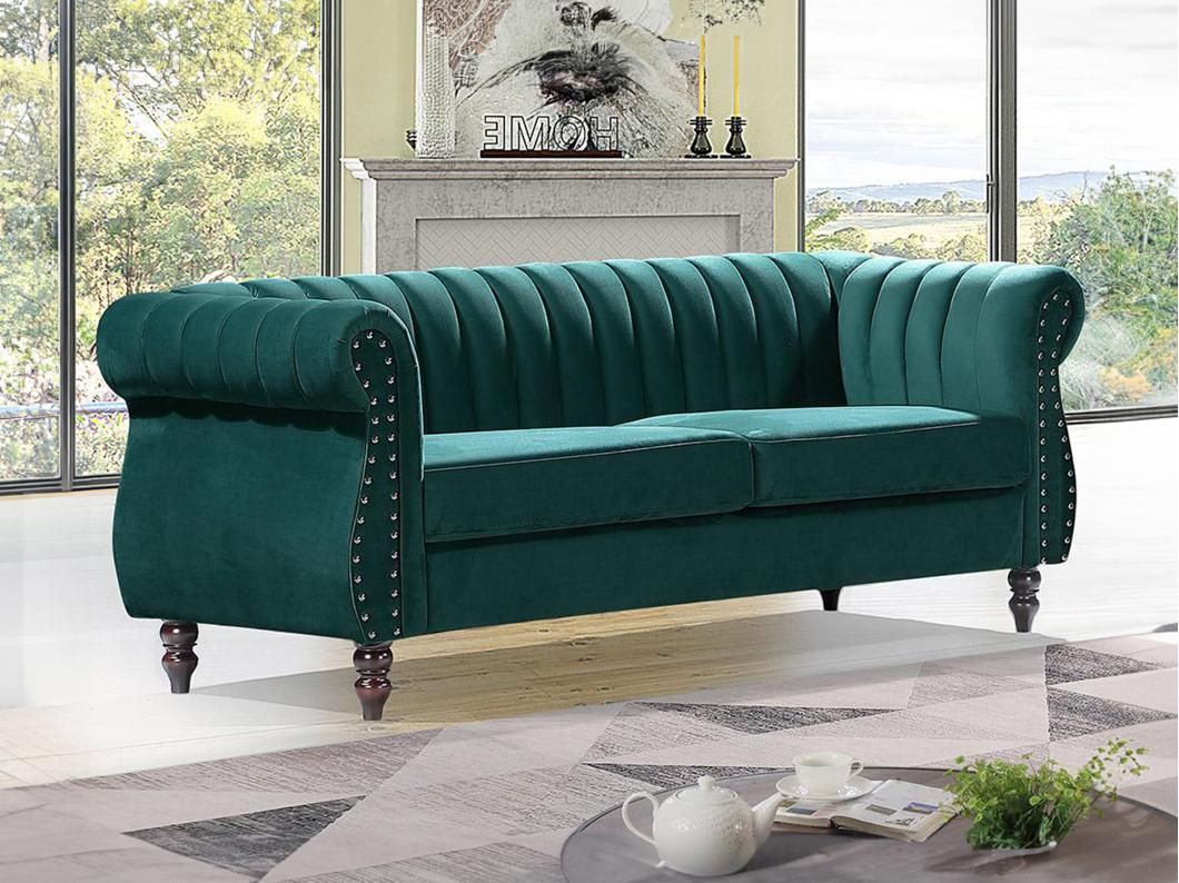 Driezitsbank chesterfield in smaragdgroene fluweel TRUMBO