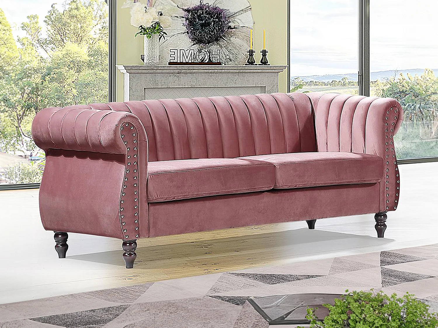 Chesterfield-Sofa - 3-Sitzer - Samt - Altrosa - TRUMBO