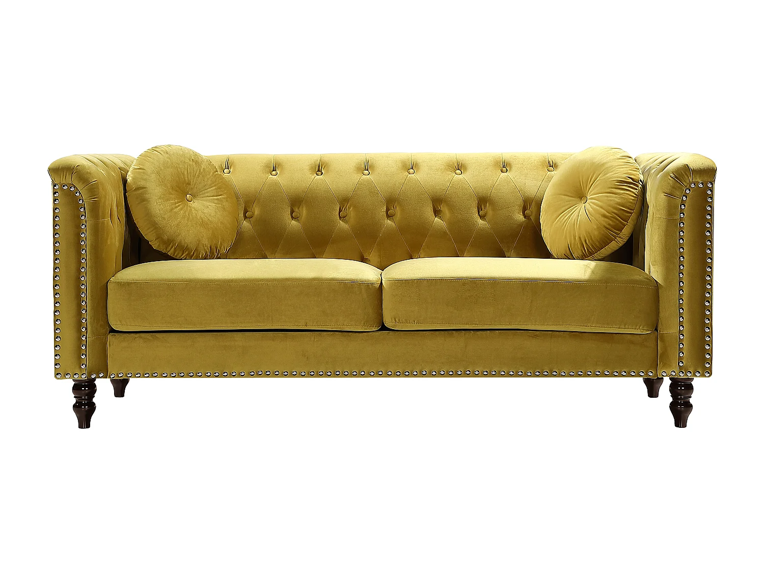 Sofá de 3 lugares em veludo amarelo-mostarda TURNER