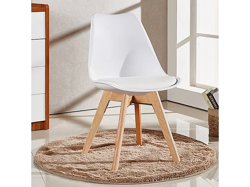 LORENZO - Chaise Scandinave Blanche - Assise Rembourrée - Blanc