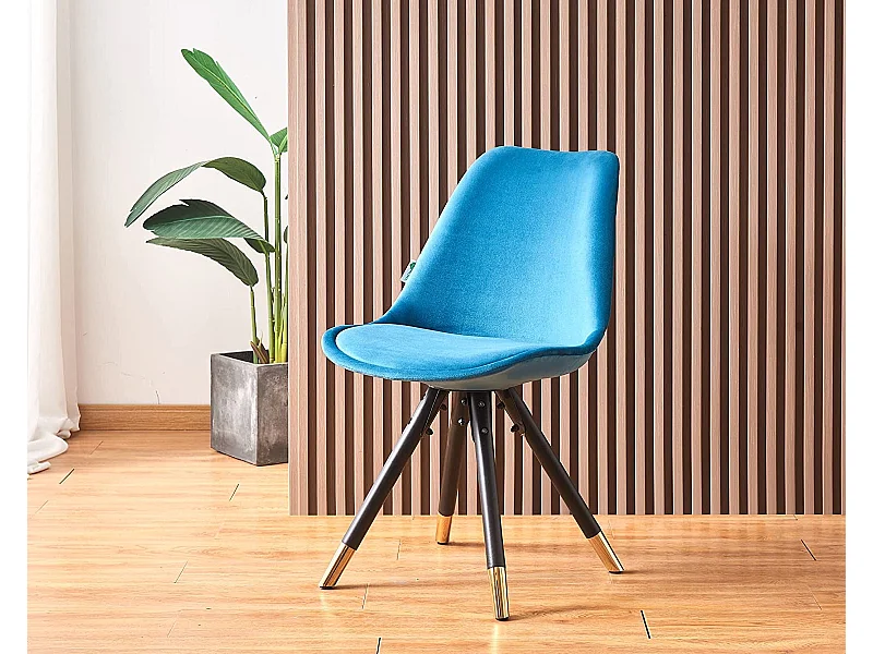 SOFIA - Chaise de salle à manger Rétro - Coque en plastique | Siège rembourré | Jambes en bois - Bleu