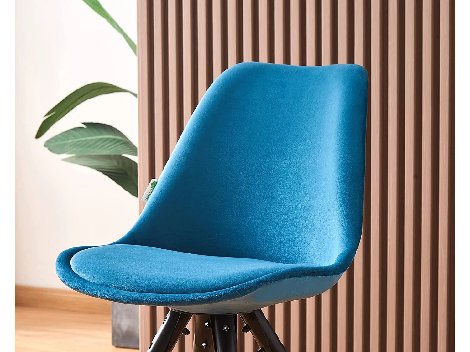 SOFIA - Chaise de salle à manger Rétro - Coque en plastique | Siège rembourré | Jambes en bois - Bleu