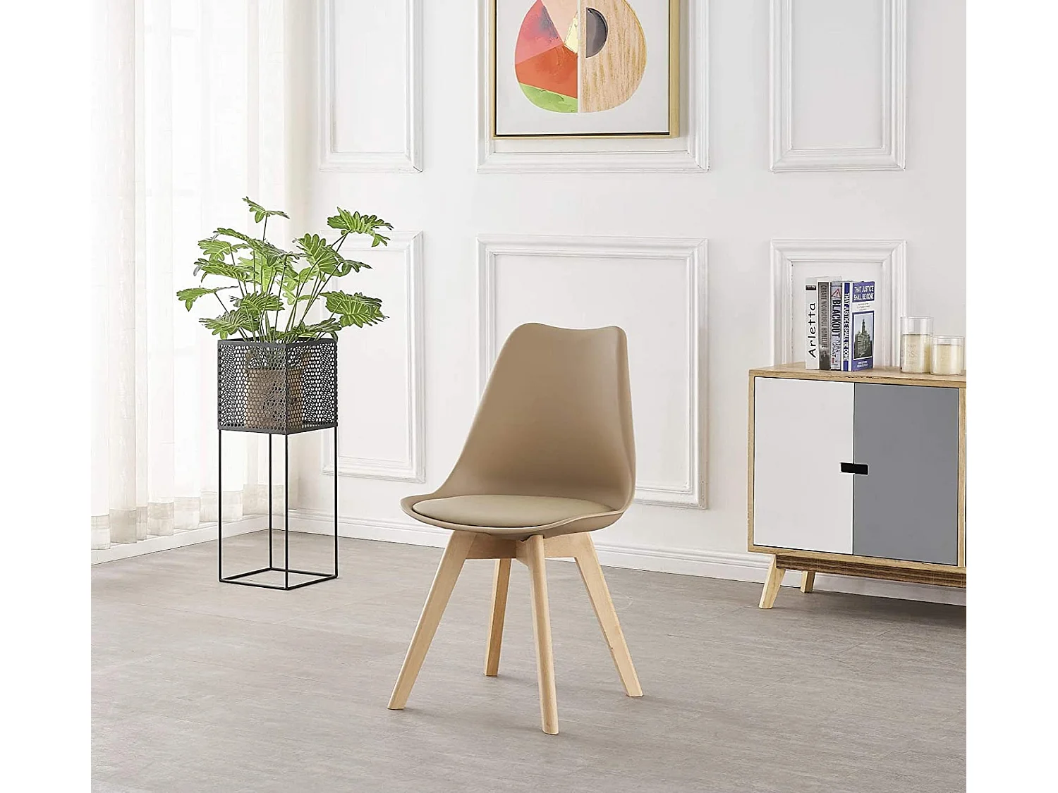 LORENZO - Chaise Scandinave Beige Lorenzo - Assise Rembourrée - Beige