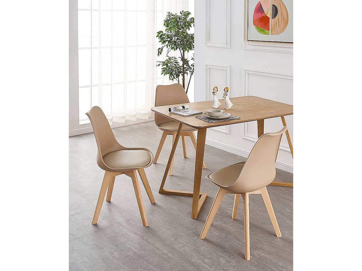 LORENZO - Chaise Scandinave Beige Lorenzo - Assise Rembourrée - Beige