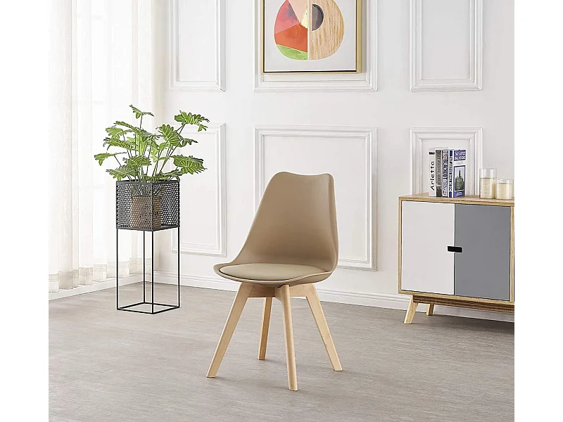 LORENZO - Chaise Scandinave Beige Lorenzo - Assise Rembourrée - Beige