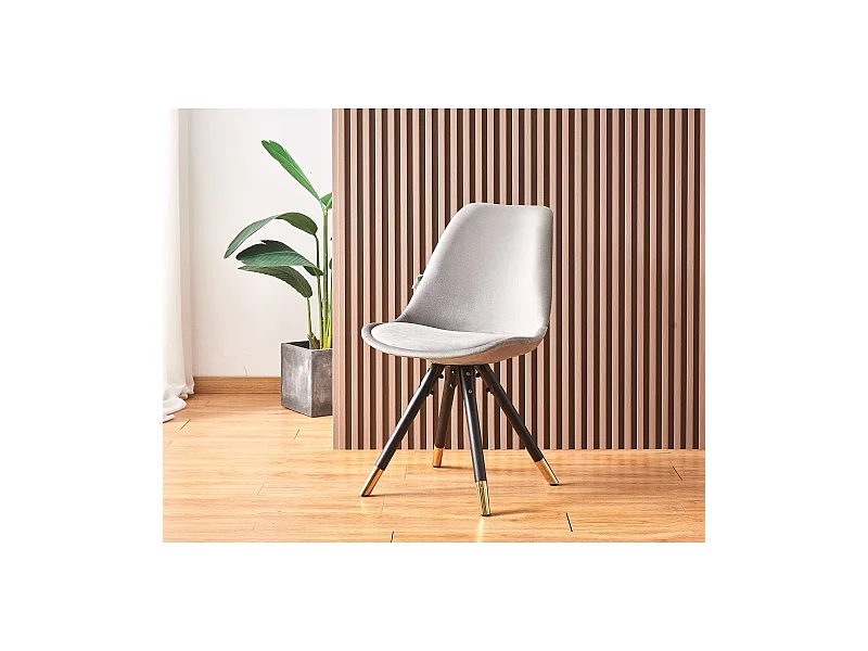SOFIA - Chaise de salle à manger Rétro - Coque en plastique | Siège rembourré | Jambes en bois - Gris Foncé