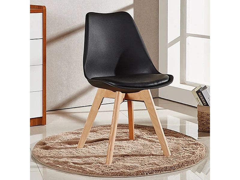 LORENZO - Chaise Scandinave Noire - Assise Rembourrée - Noir