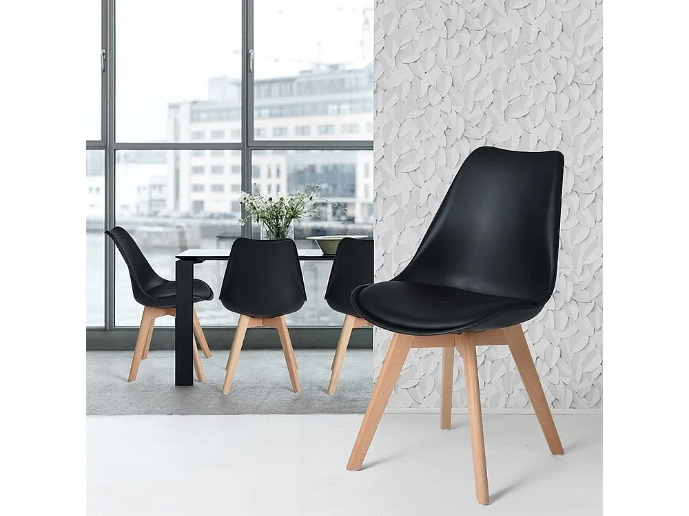 LORENZO - Chaise Scandinave Noire - Assise Rembourrée - Noir