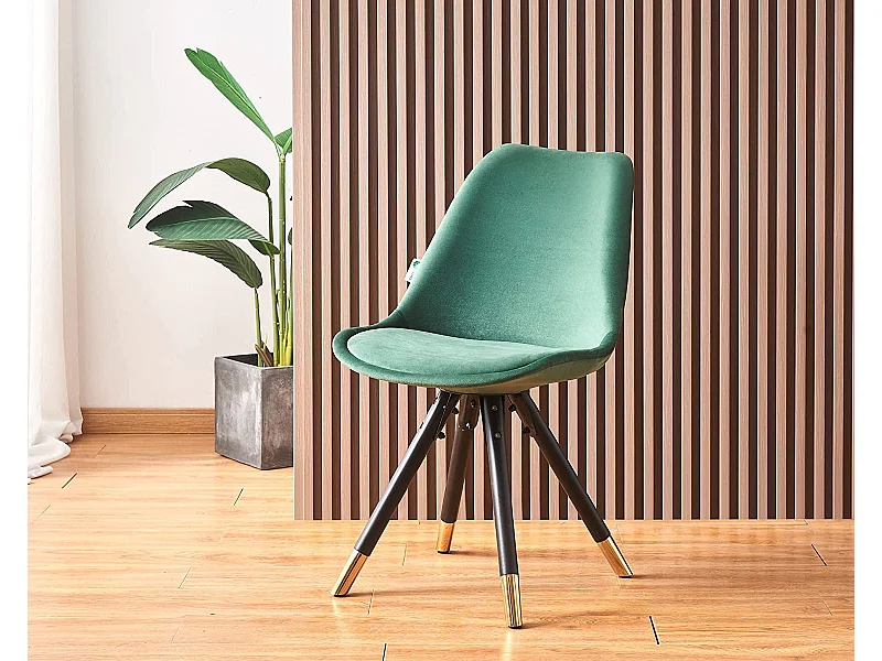 SOFIA - Chaise de salle à manger Rétro - Coque en plastique | Siège rembourré | Jambes en bois - Vert